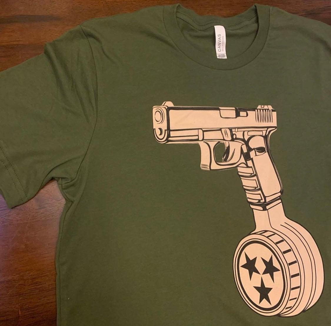 Olive/military TN drum mag tee