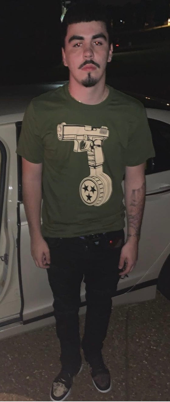 Olive/military TN drum mag tee