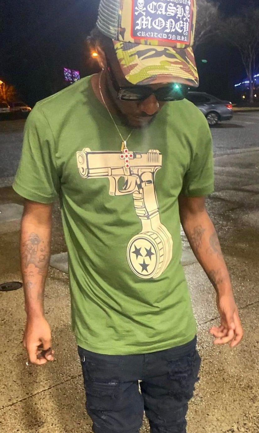 Olive/military TN drum mag tee