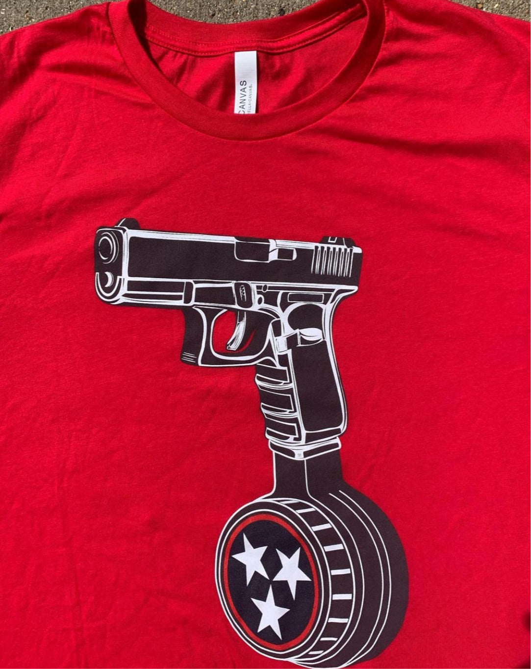 Red Tri-star drum mag tee